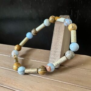Picture Jasper With Blue Chalcedony Natural Stone Crystal Beaded Bracelet
